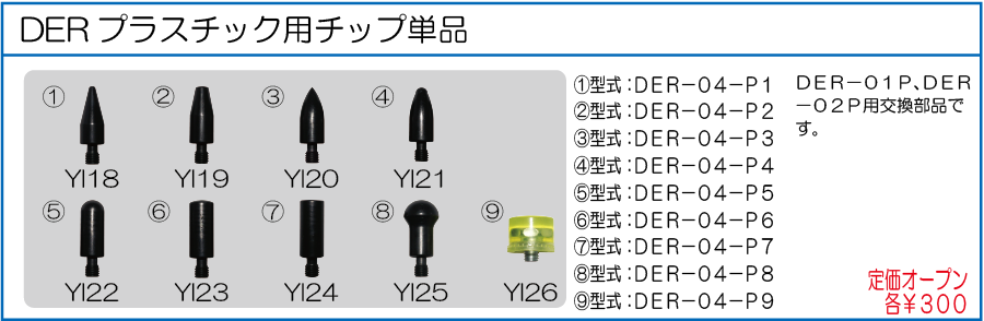DER-04-P1 DER-04-P2 DER-04-P3 DER-04-P4 DER-04-P5 DER-04-P6 DER-04-P7 DER-04-P8 DER-04-P9 DERプラスチック用チップ単品