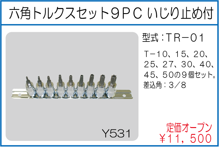 TR-01 六角トルクスセット9PC いじり止め付